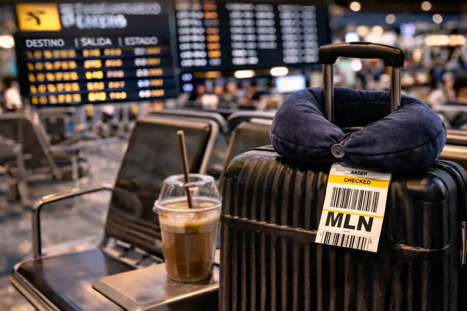 Equipaje facturado en aeropuerto tras cancelación de vuelo Maleta con etiqueta de equipaje facturado en aeropuerto tras cancelación de vuelo