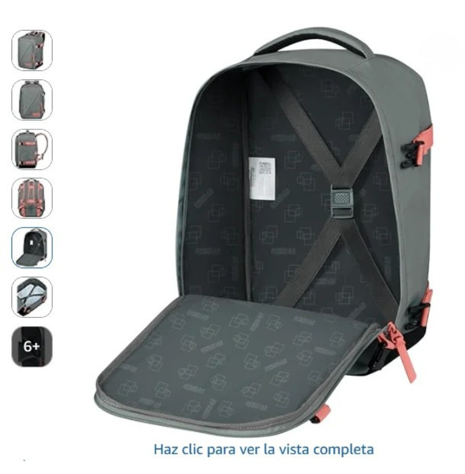 Interior de la mochila American Tourister Take2Cabin con correas de sujeción