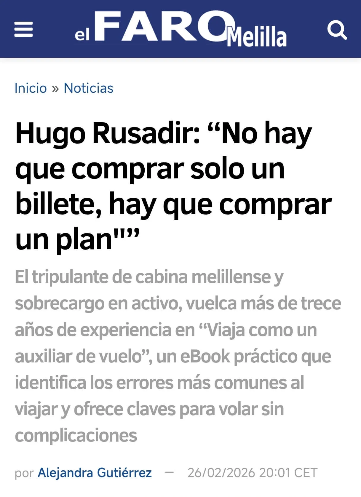 Entrevista El Faro de Melilla- Hugo Rusadir