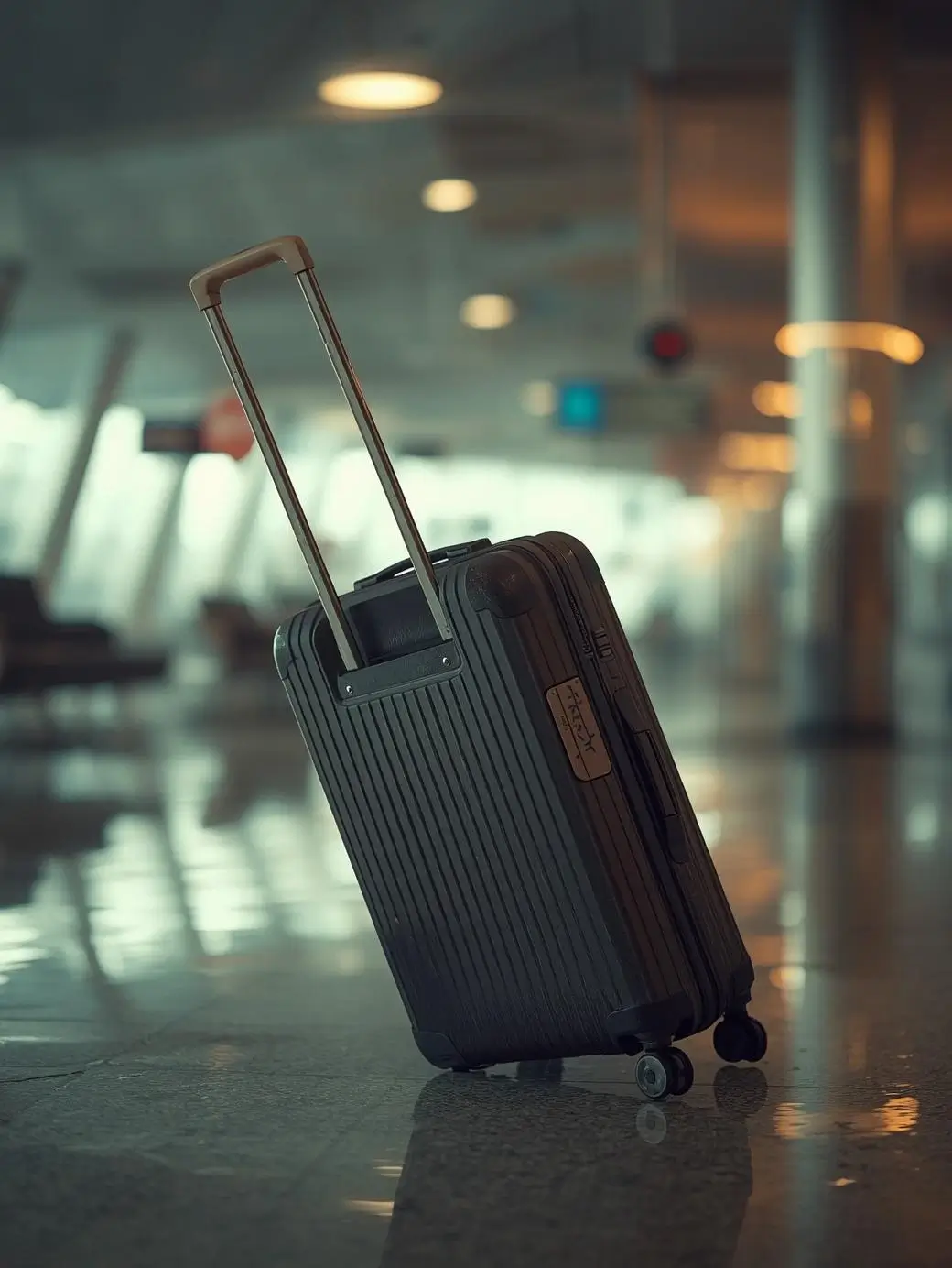 Maleta Dañada Maleta barata con rueda dañada en el aeropuerto