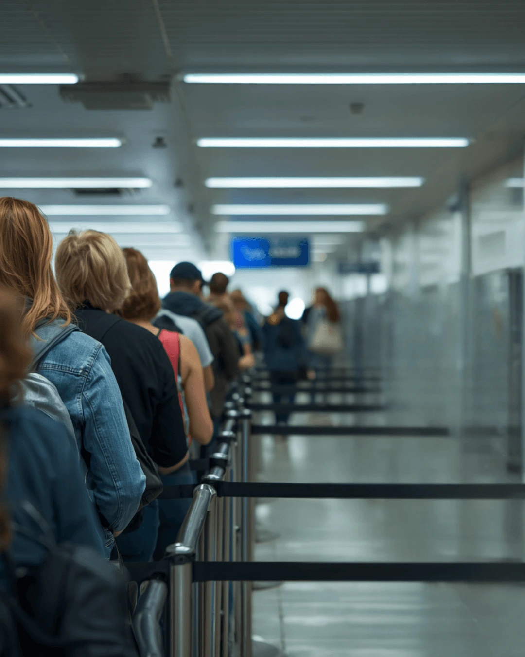 Pasajeros haciendo cola en el control de pasaportes del aeropuerto